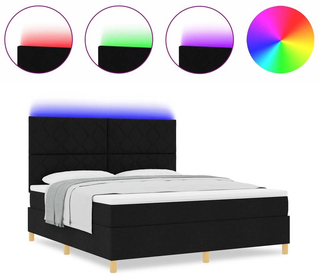 vidaXL Κρεβάτι Box Spring με Στρώμα & LED Μαύρο 180x200 εκ. Ύφασμα