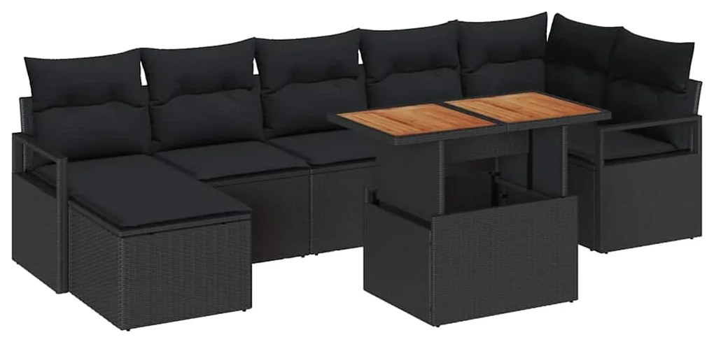 vidaXL Σέτ φαγητού για κήπο με μαξιλάρι 8 pcs Μαύρο και Καφέ