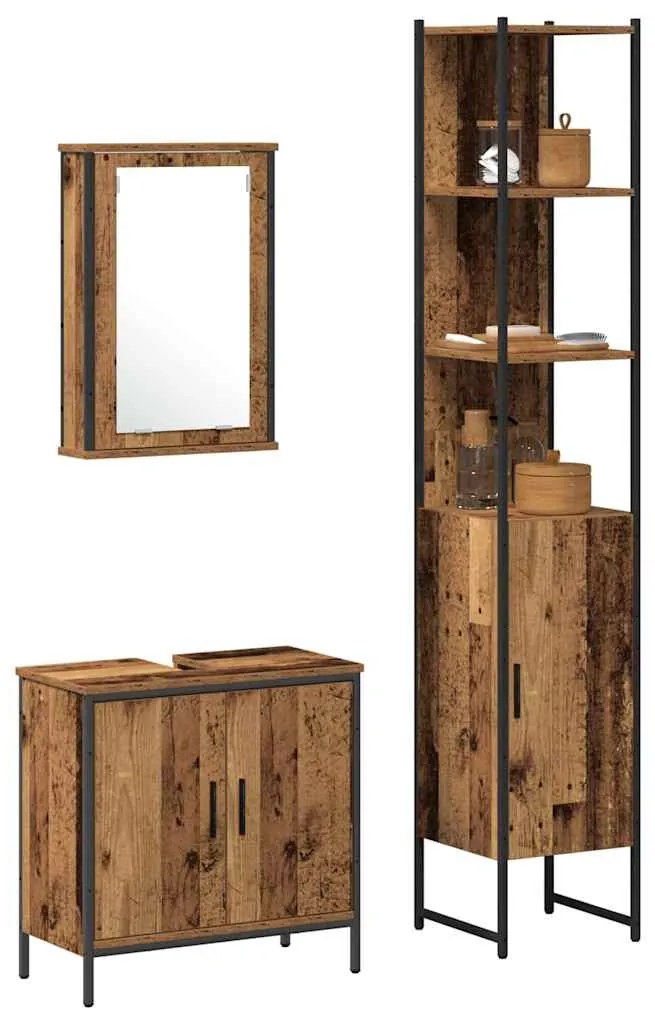 vidaXL Σετ Επίπλων Μπάνιου με ράφι 3 pcs Καφέ 33 x 33 x 185.5 εκ