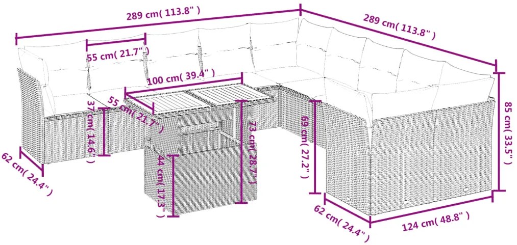 vidaXL Σαλόνι Κήπου Σετ 11 τεμ. Μπεζ Συνθετικό Ρατάν με Μαξιλάρια
