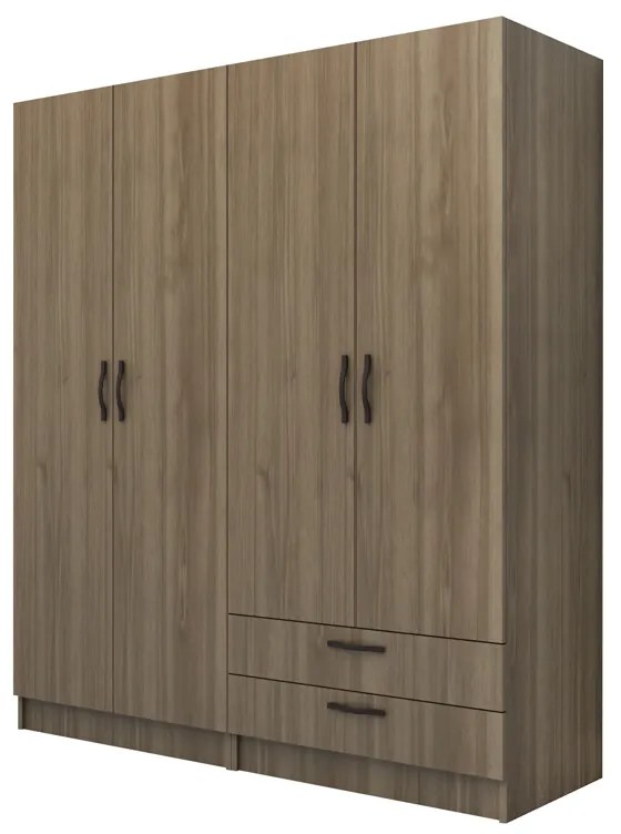 Ντουλάπα ρούχων Vivian Megapap τετράφυλλη με συρτάρια χρώμα καρυδί 160x51,8x181εκ.