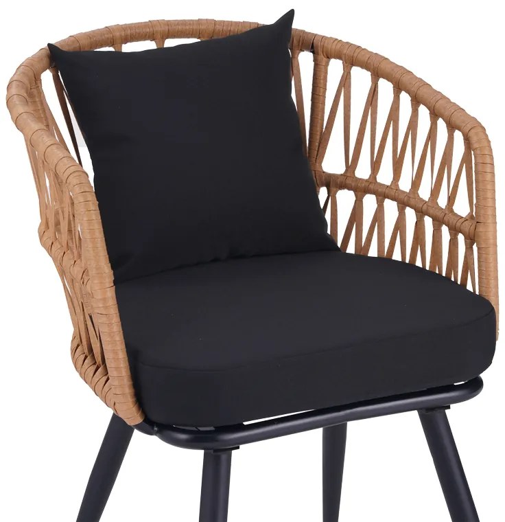 Πολυθρόνα Naoki pakoworld pe rattan -metal σε φυσική απόχρωση με μαύρα πόδια/μαξιλάρι 62x60x80εκ (1 τεμάχια)