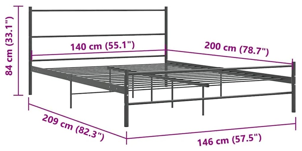 vidaXL Σκελετός Κρεβ. Χωρίς Στρώμα Γκρι 140 x 200 εκ. Μεταλλικό
