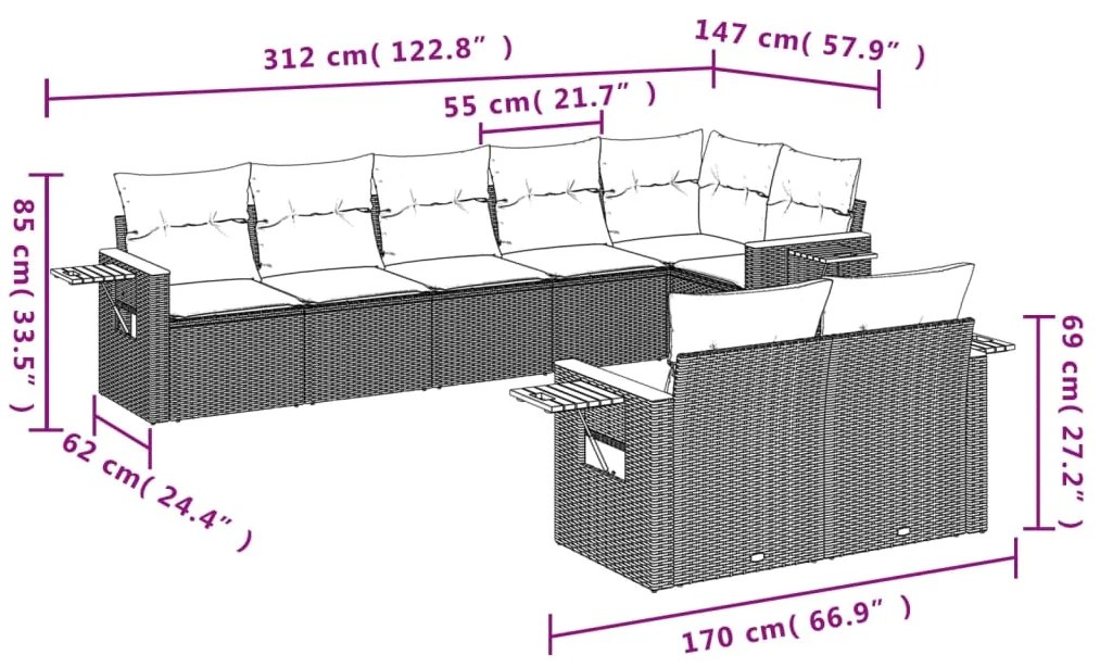 vidaXL Σαλόνι Κήπου 8 Τεμαχίων Μαύρο από Συνθετικό Ρατάν με Μαξιλάρια