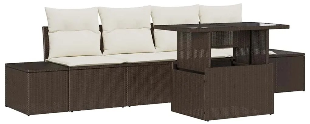 vidaXL Σετ Καναπέ με μαξιλάρι 5 pcs Καφέ και Κρέμα συνθετικό ρατάν