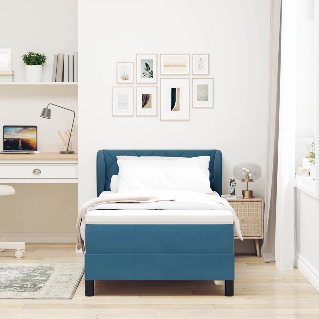 vidaXL Κρεβάτι Box Spring με Στρώμα Σκούρο Μπλε 90x190 εκ. Βελούδο