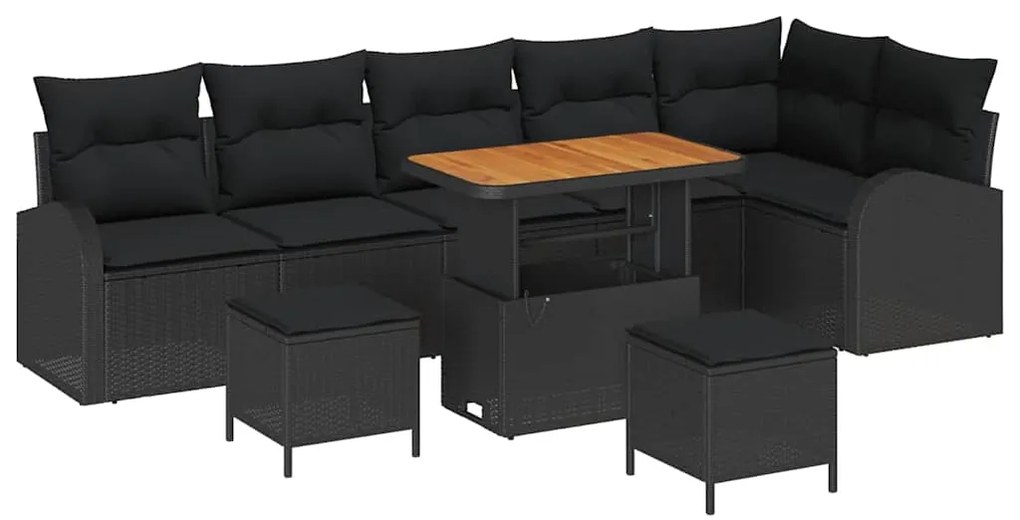 vidaXL Σετ Καναπέ Κήπου με μαξιλάρι 9 pcs Μαύρο Πολυ ράταν