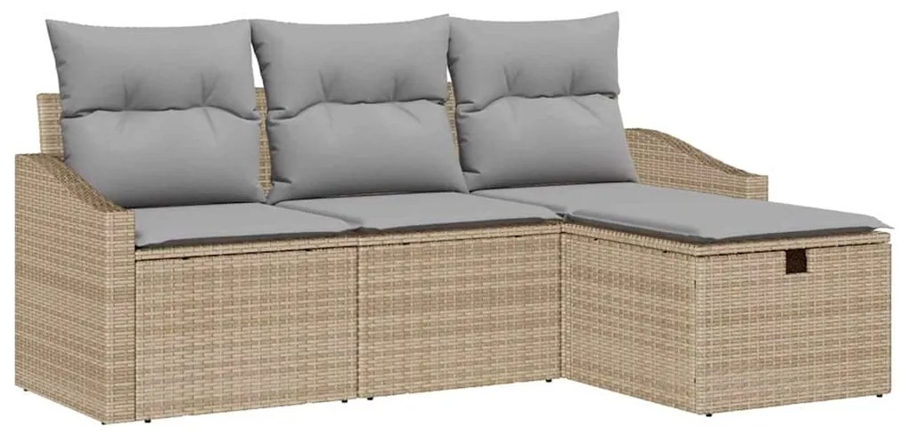 vidaXL Σετ Καναπέ Κήπου με μαξιλάρι 4 pcs Μπεζ Πολυ ράταν