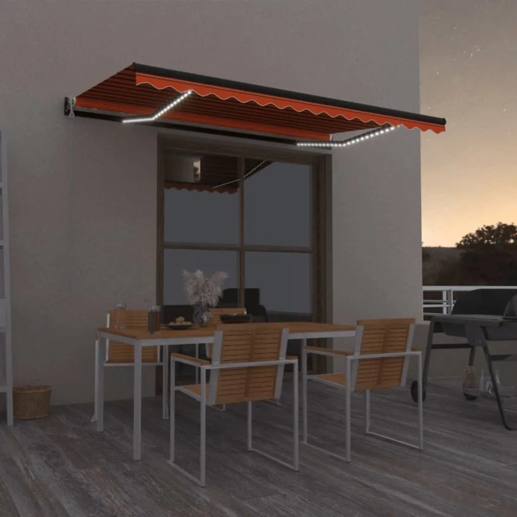 vidaXL Τέντα Αυτόματη με LED/Αισθητ. Ανέμου Πορτοκαλί/Καφέ 450x350 εκ.