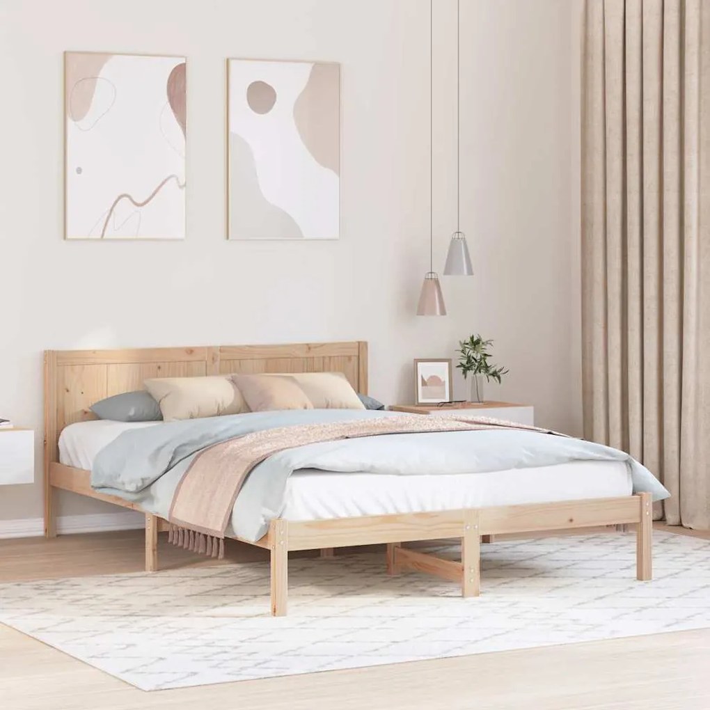 vidaXL Σκελετός Κρεβατιού Καφέ 150 x 200 cm Μασίφ ξύλο πεύκου