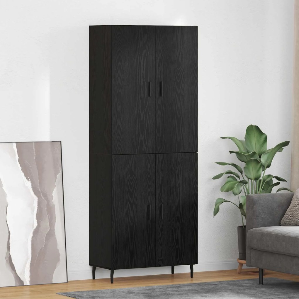 Highboard Μαύρη δρυς 69,5 x 34 x 180 εκ. Σύνθετο Ξύλο και Γυαλί