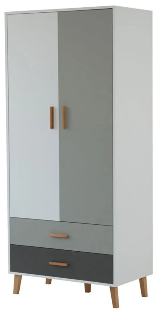 Ντουλάπα Timmy 2D2S Λευκό-Γραφίτη-Γκρι 90x50x199cm