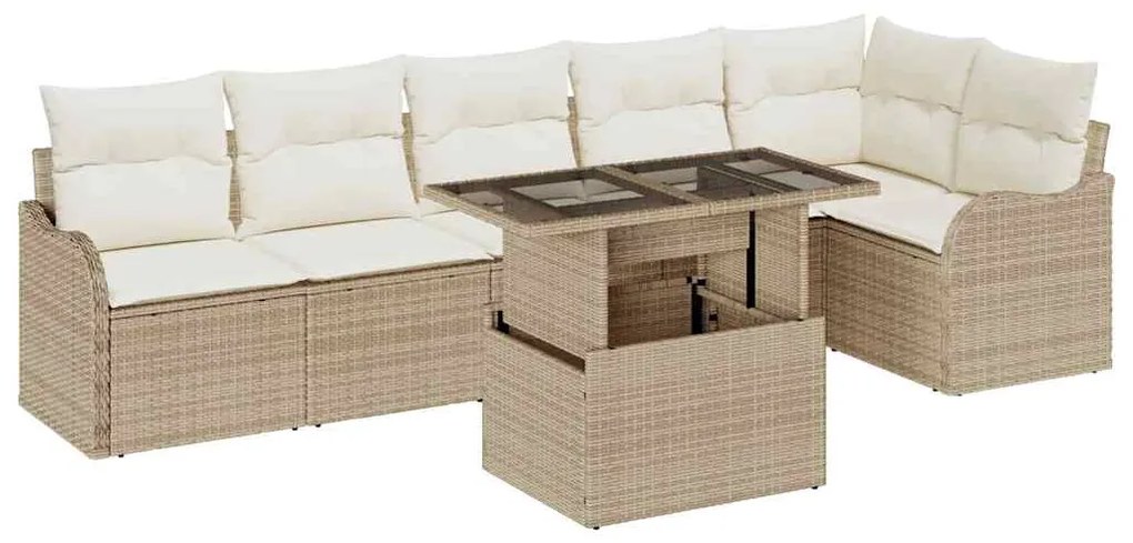 vidaXL Σετ Καναπέ Κήπου με μαξιλάρι 7 pcs Μπεζ Πολυ ράταν