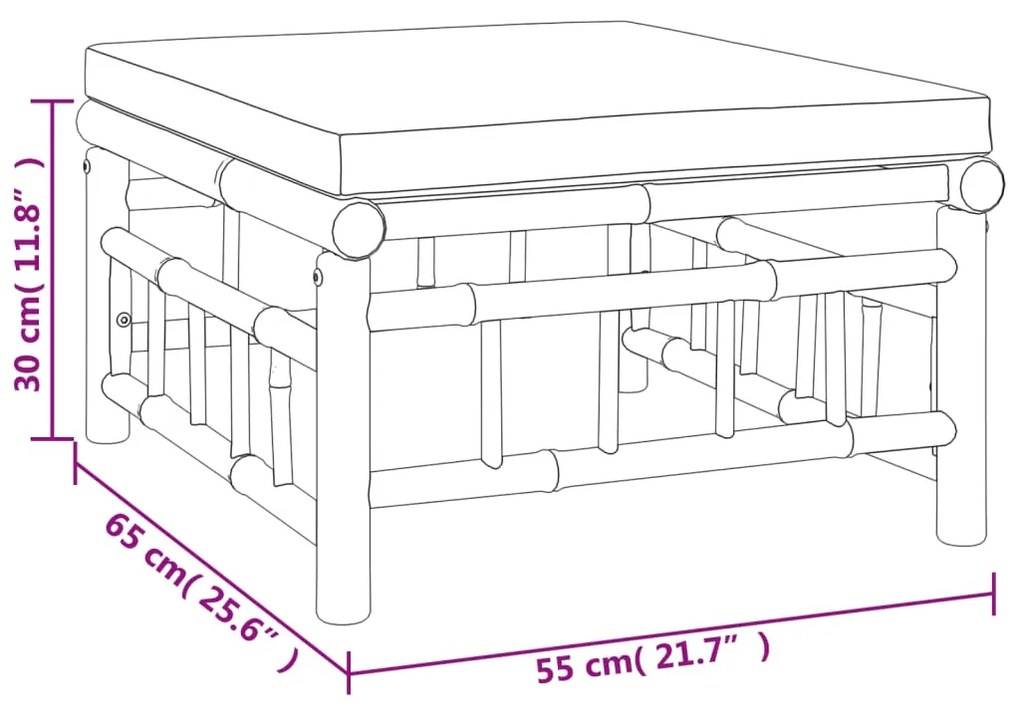 vidaXL Υποπόδιο Κήπου από Μπαμπού με Λευκά Κρεμ Μαξιλάρια