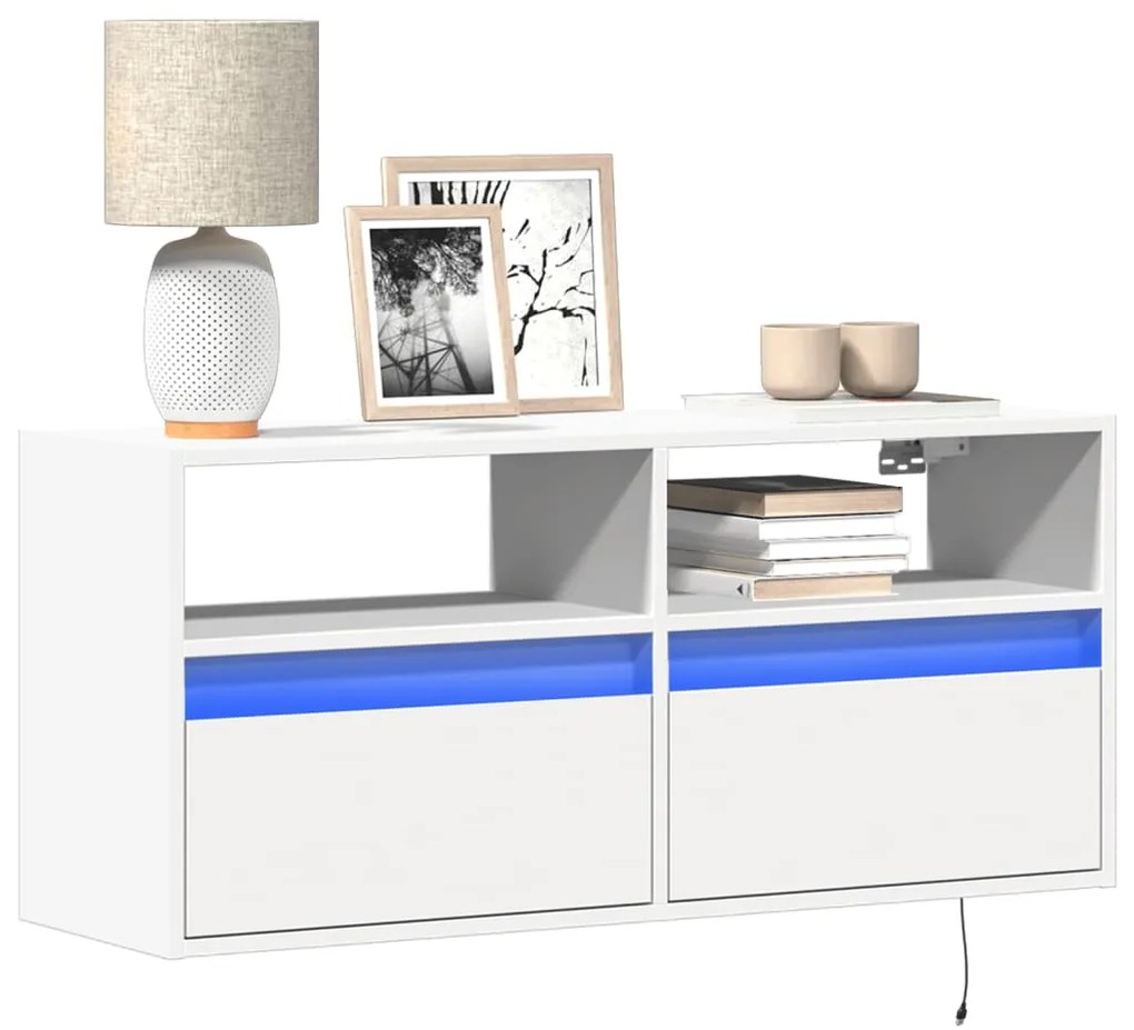 Έπιπλο Τοίχου Τηλεόρασης με LED Λευκό 100x31x45 εκ.