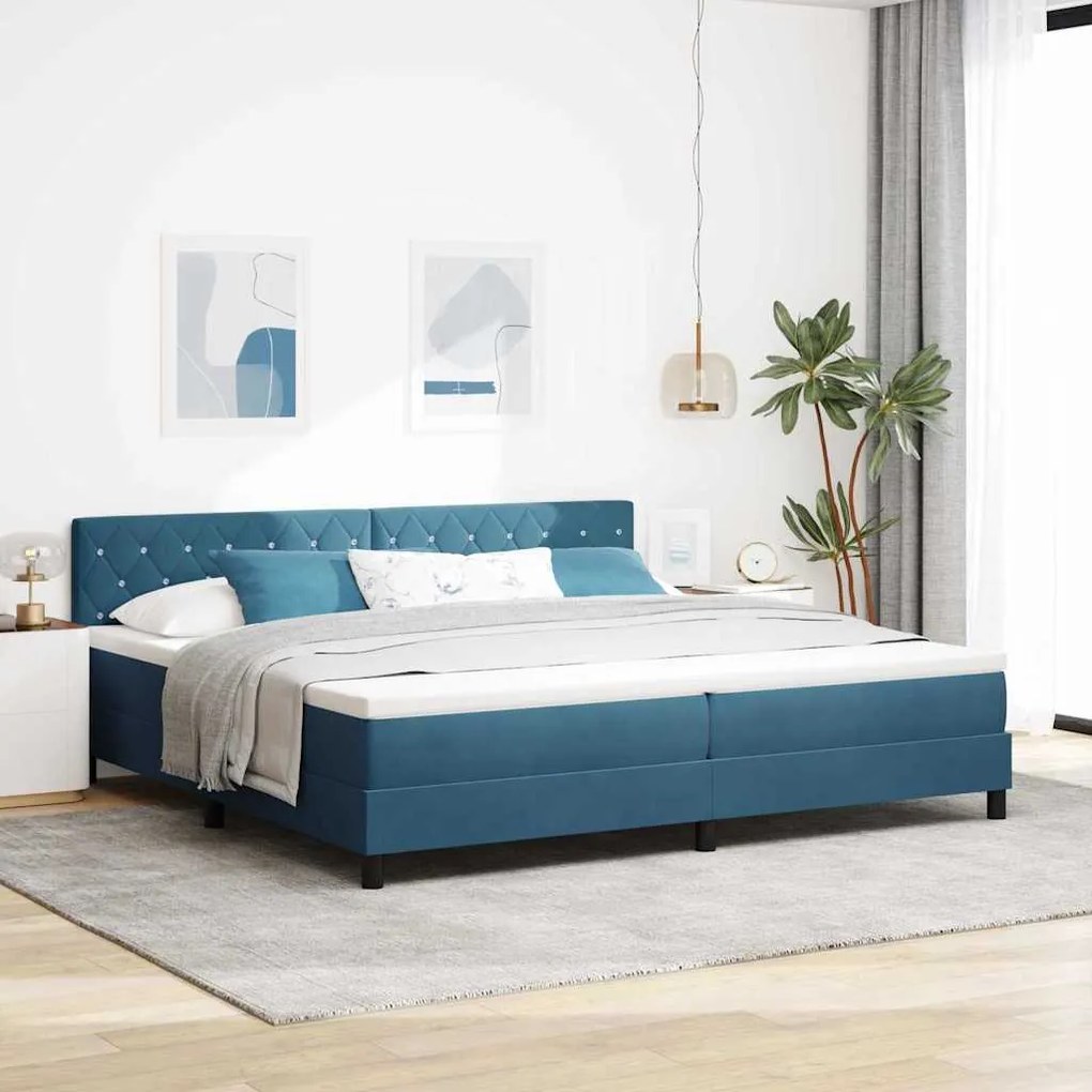 vidaXL Κρεβάτι με Στρώμα Σαλονιού Σκούρο Μπλε 200x200 εκ Βελούδο