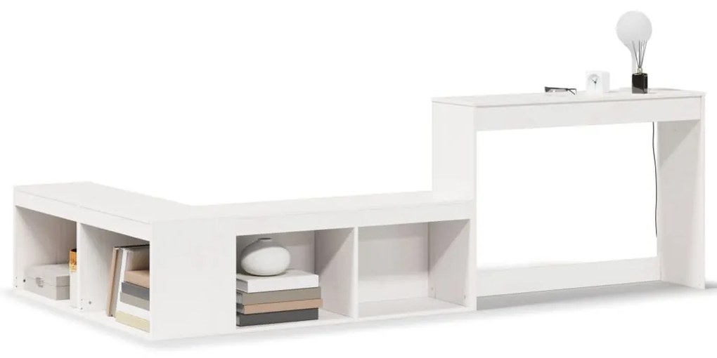 Κομοδίνο με Γραφείο Λευκό 222x107x75 εκ. από Μασίφ Ξύλο Πεύκου - Λευκό
