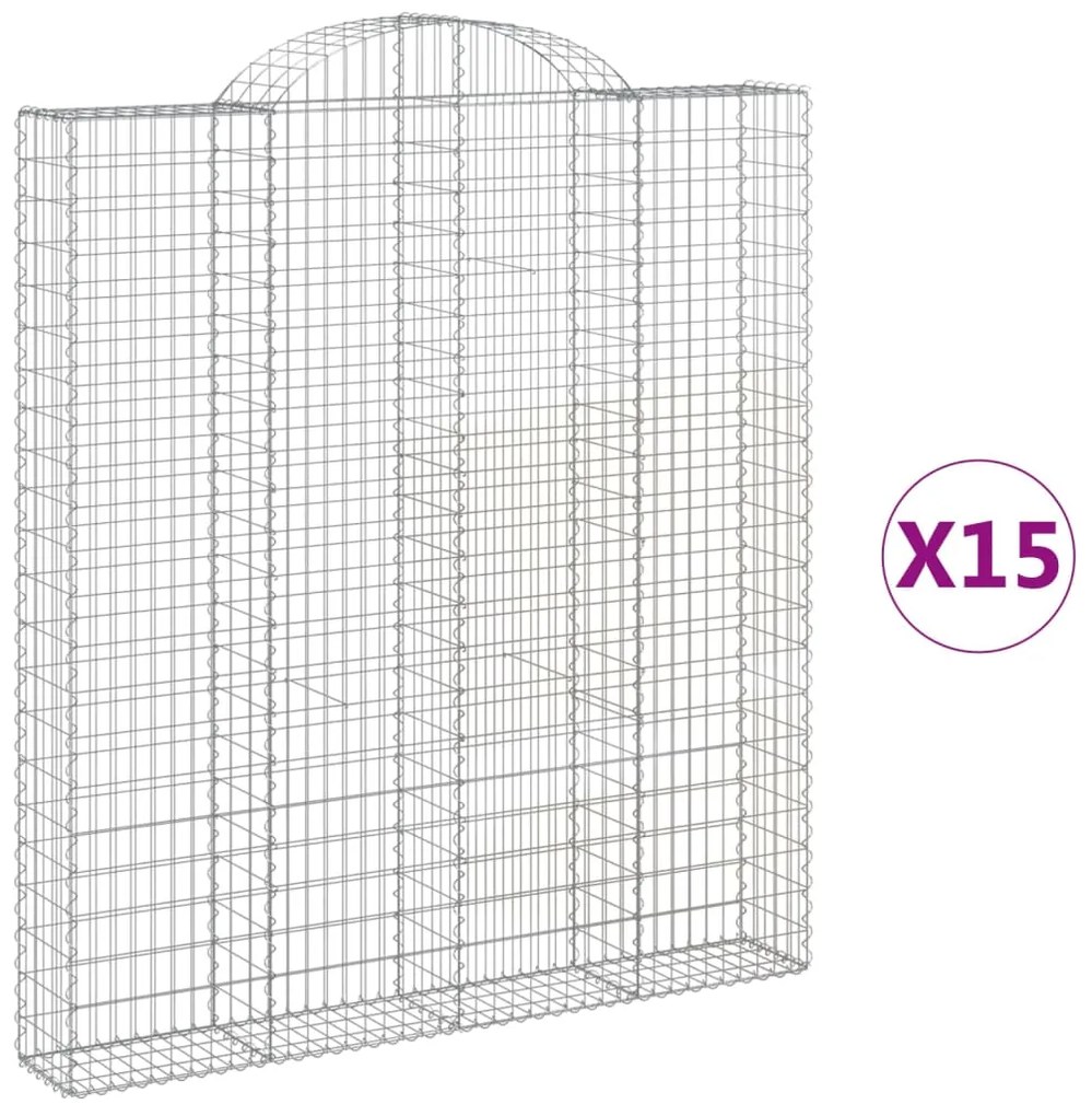 vidaXL Συρματοκιβώτια Τοξωτά 15 τεμ. 200x30x220/240 εκ. Γαλβαν. Ατσάλι