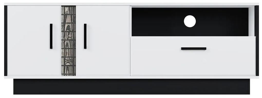 Τραπέζι Tv Orlando 201, Άσπρο, Γυαλιστερό λευκό, Μαύρο, Ο αριθμός των θυρών: 2, Αριθμός συρταριών: 1, 153x54x40cm | Epipla1.gr