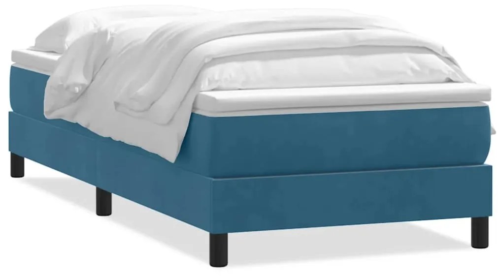 vidaXL Κρεβάτι Boxspring με Στρώμα Σκούρο Μπλε 100x210 εκ. Βελούδινο