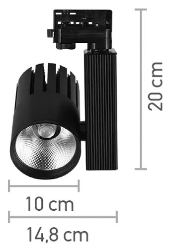 InLight Σποτ τριφασικής ράγας LED 10W 4000K σε μαύρη απόχρωση D:10cmX20cm (T00802-BL)