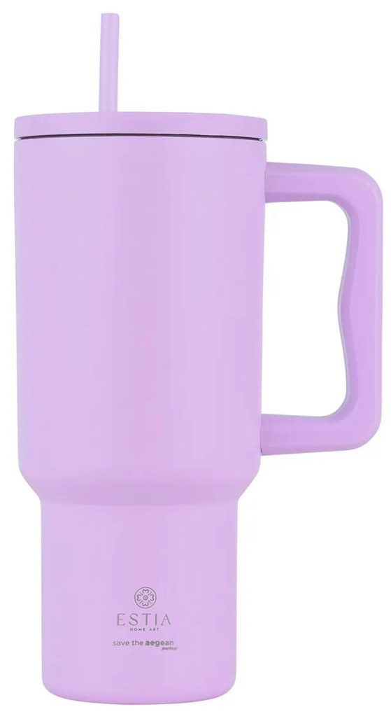 Κούπα Θερμός Με Λαβή &amp; Καλαμάκι 900ml Estia Save The Aegean Tumbler Lavender Purple 01-32159