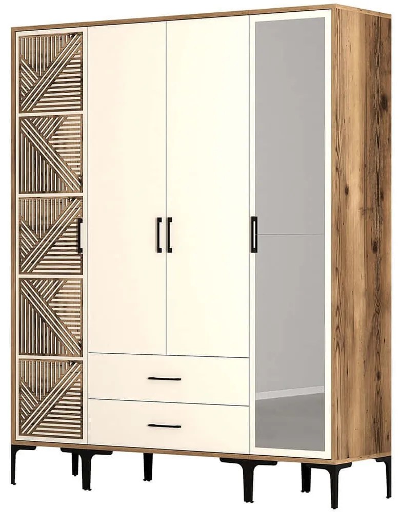 Ντουλάπα Τετράφυλλη Kumsal 845HCT5466 160x47,5x201,4cm Walnut-Cream Τετράφυλλη