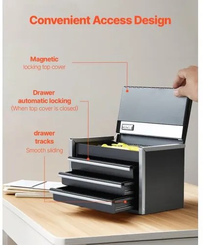 VEVOR Tool Box 8.6-inch Portable Metal Tool Box with 3 Drawers Tool Organizer