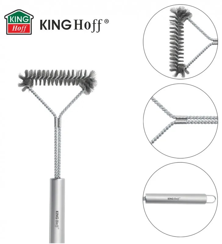 Βούρτσα καθαρισμού BBQ Kinghoff KH 1915, 41,5 cm, Εργονομική λαβή, Ατσάλινες τρίχες, Inox