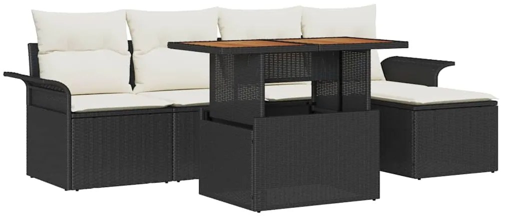 vidaXL Σετ Καναπέ Κήπου με μαξιλάρι 6 pcs Μαύρο και κρεμ