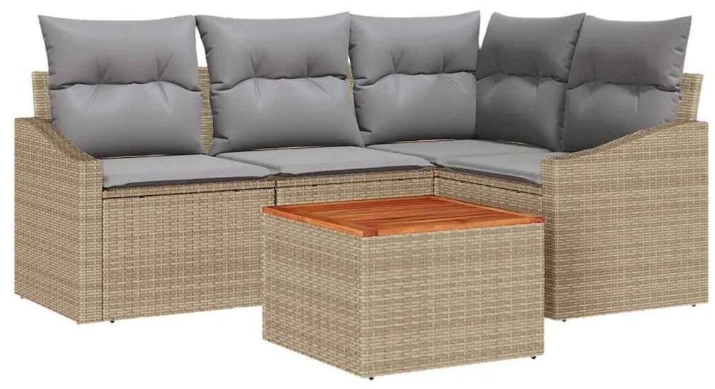 vidaXL Σετ Καναπέ Κήπου με μαξιλάρι 5 pcs Μπεζ Πολυ ράταν