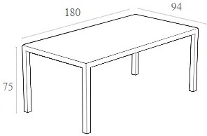 TAHITI WHITE 180Χ94Χ75ΕΚ. ΤΡΑΠΕΖΙ ΜΕ ΤΖΑΜΙ ΠΟΛ/ΝΙΟΥ