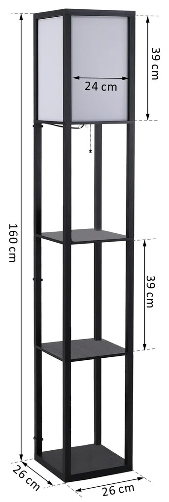 HOMCOM Φωτιστικό Δαπέδου με Ράφια, Φωτιστικό Δαπέδου, Ξύλο, 26 x 26 x 160 εκ., για Σαλόνι/Υπνοδωμάτιο (Χωρίς Λαμπτήρα)