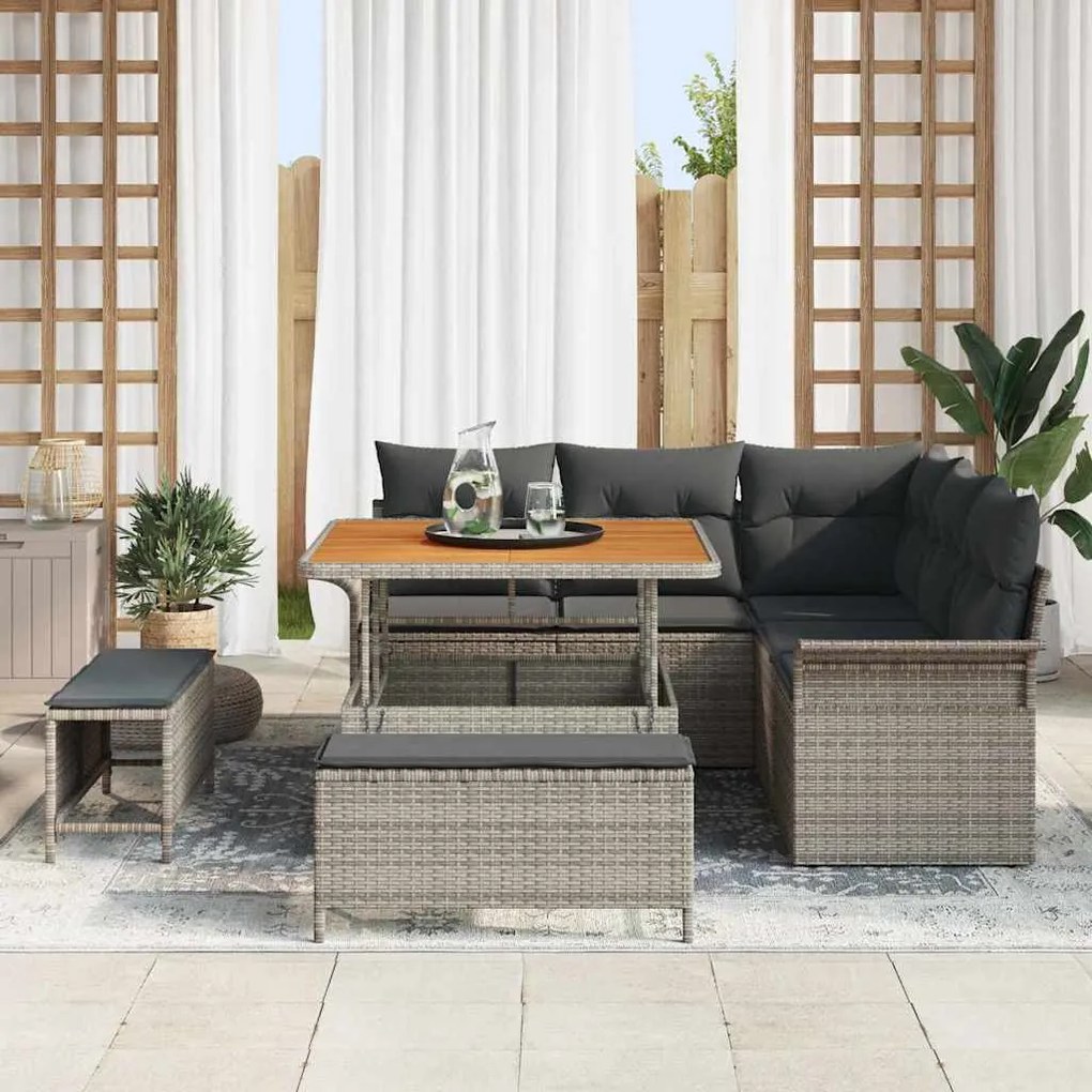 vidaXL Σετ Καναπέ Κήπου Ρυθμιζόμενο ύψος 8 pcs Γκρι συνθετικό ρατάν