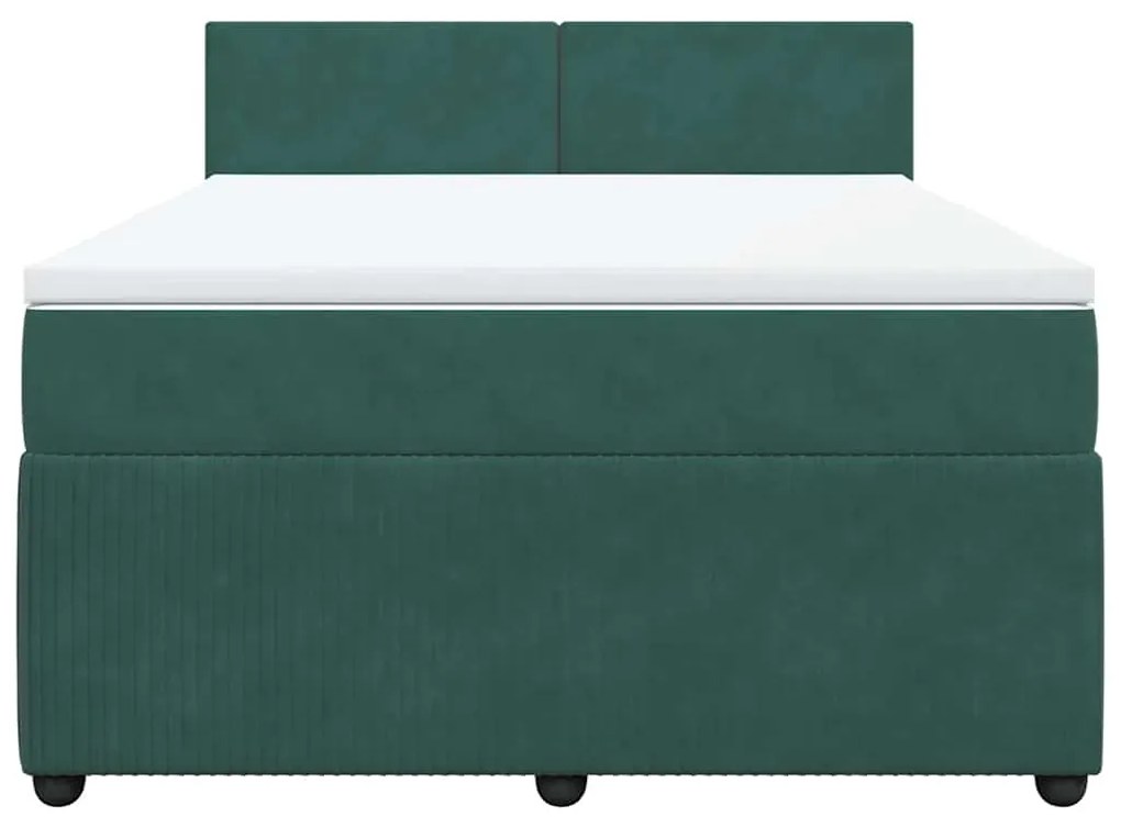 vidaXL Κρεβάτι Boxspring με Στρώμα Σκούρο Πράσινο 140x200εκ. Βελούδινο