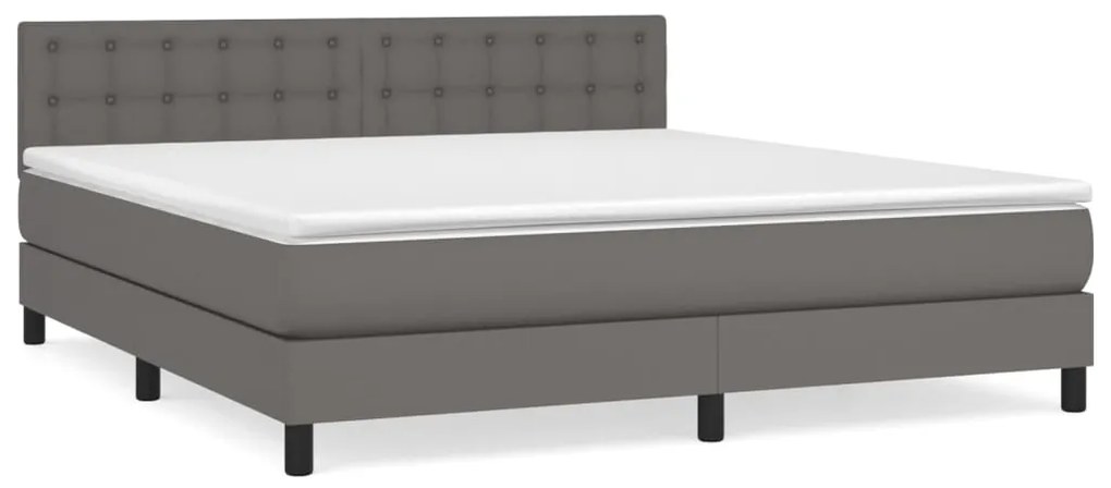 Κρεβάτι Boxspring με Στρώμα Γκρι 160x200εκ. από Συνθετικό Δέρμα - Γκρι