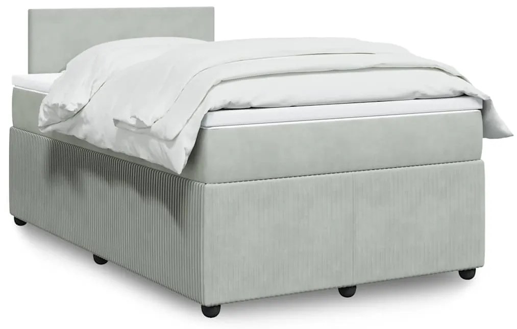 vidaXL Κρεβάτι Boxspring με Στρώμα Ανοιχτό Γκρι 120x200 εκ. Βελούδινο
