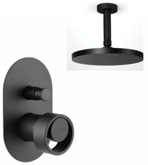 Armando Vicario Halo Black Matt Ανακλινόμενη Κεφαλή Ø30εκ+Μπράτσο Οροφής+Μίκτης εντοιχισμού 2 εξόδων με εκτροπέα