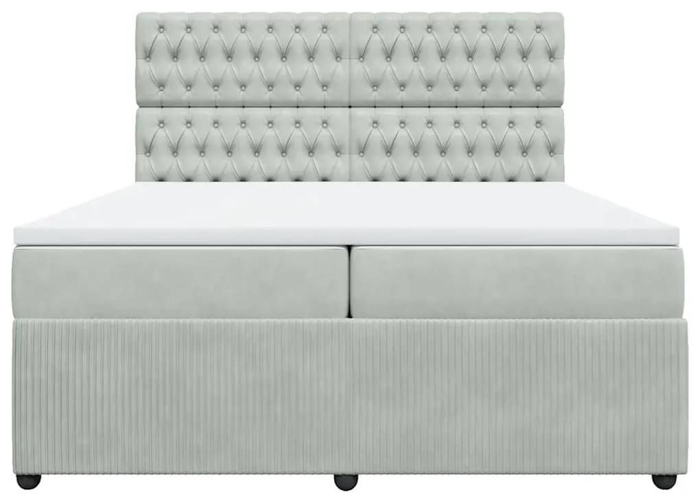 vidaXL Κρεβάτι Boxspring με Στρώμα Ανοιχτό Γκρι 200x200 εκ. Βελούδινο