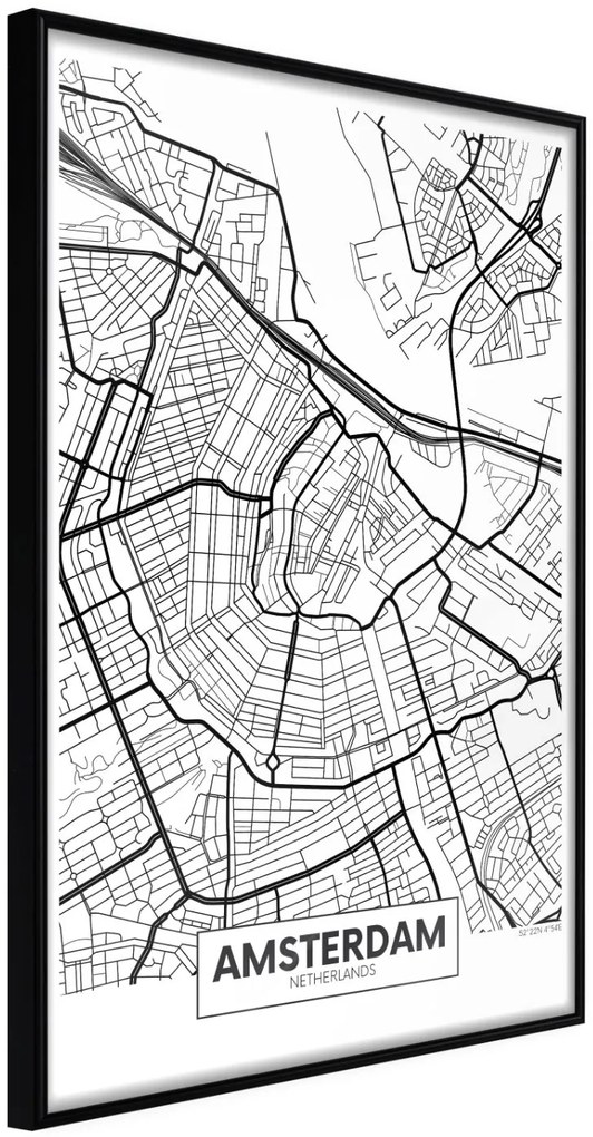 Αφίσα - City map: Amsterdam - 20x30 - Μαύρο - Χωρίς πασπαρτού