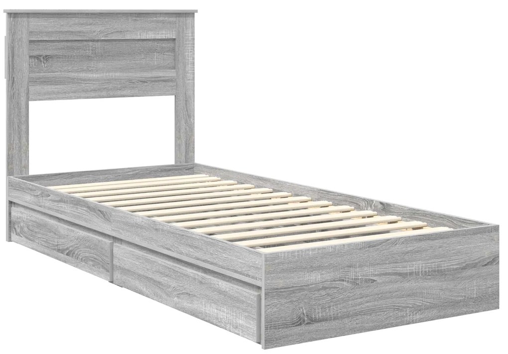 vidaXL Κρεβάτι Αποθήκης Γκρίζο Σονομα 100 x 200 cm Επεξεργασμένο ξύλο