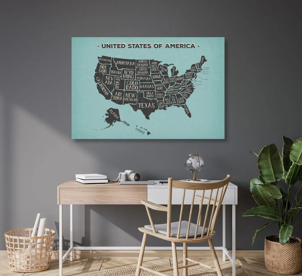 Εικόνα στον εκπαιδευτικό χάρτη των ΗΠΑ από φελλό με μπλε φόντο - 120x80  peg