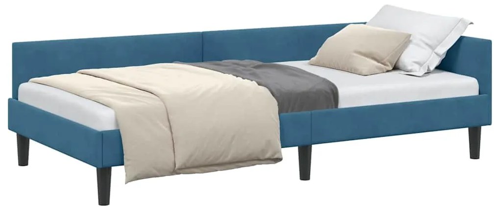 vidaXL Πλαϊνό Κρεβάτι Μπλε 90 x 190 cm Βελούδο και Στιβαρή ξυλεία