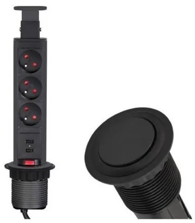 Αναδυόμενο Πολύπριζο LIFT BOX 2xUSB &amp; 3 Σούκο Furniture Socket Μαύρο LIFTBOX-CZ-3FR-U-02-LIFTBOX-CZ-3FR-U-02-Μαύρο LIFTBOX-CZ-3FR-U-02