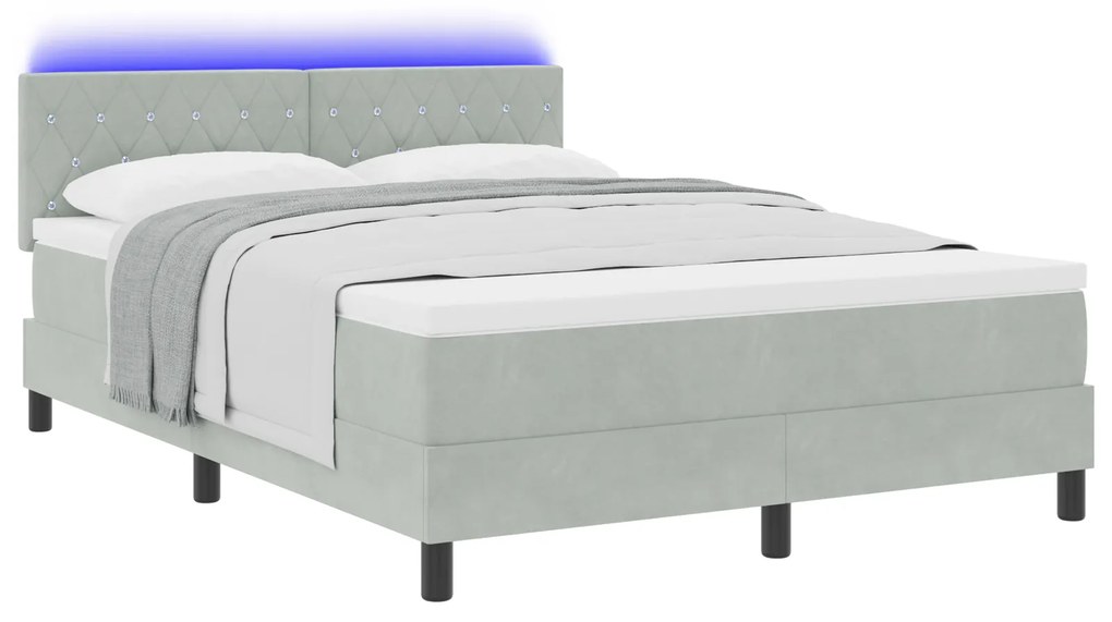 vidaXL Κρεβάτι με Κινητό Στηρίγμα και Στρώμα με LED Σκούρο Γκρι 140x190 εκ Βελούδο