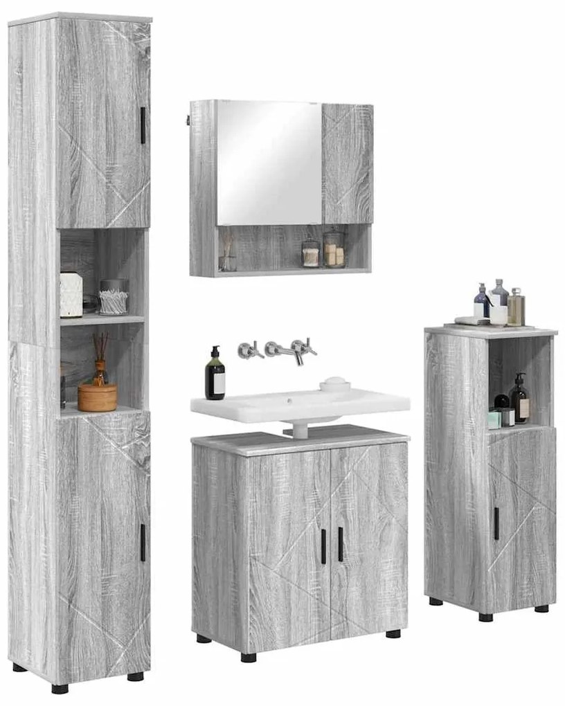 vidaXL Σετ Επίπλων Μπάνιου Επιτοίχιο με αποθήκευση 4 pcs Γκρίζο Σονομα