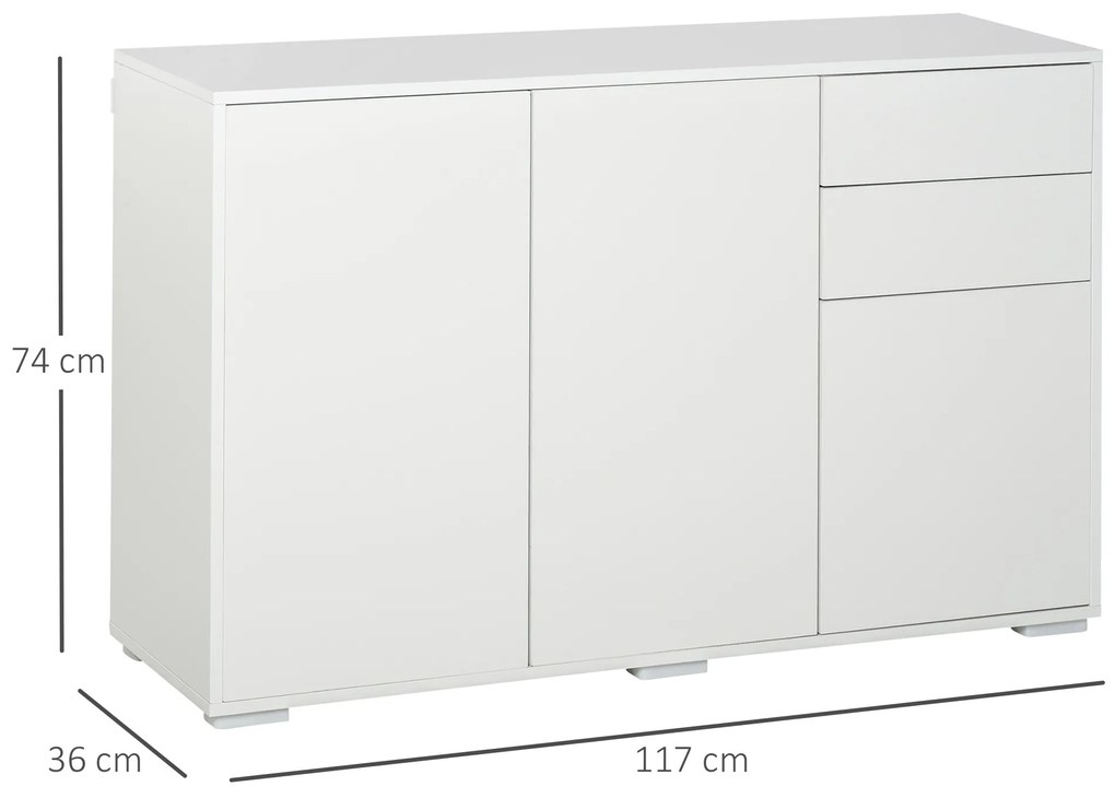 HOMCOM Ντουλάπι Μπουφές, 2 Συρτάρια, Push-Click, 117 cm x 36 cm x 74 cm, Λευκό