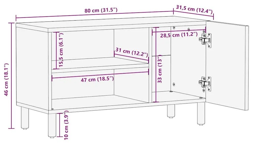 Ντουλάπι τηλεόρασης καφέ 80x31,5x46 cm από μασίφ ξύλο Mango - Καφέ