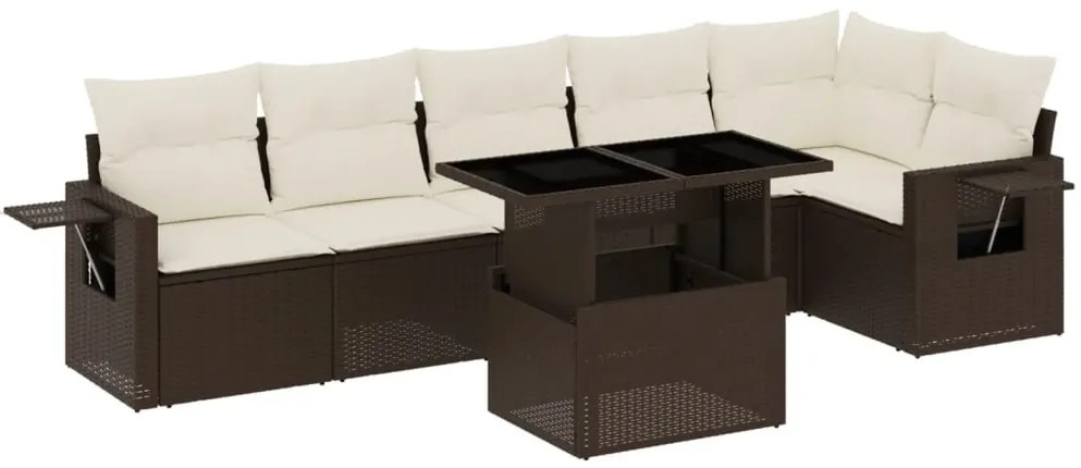 vidaXL Σαλόνι Κήπου Σετ 7 Τεμαχίων Καφέ Συνθετικό Ρατάν με Μαξιλάρια