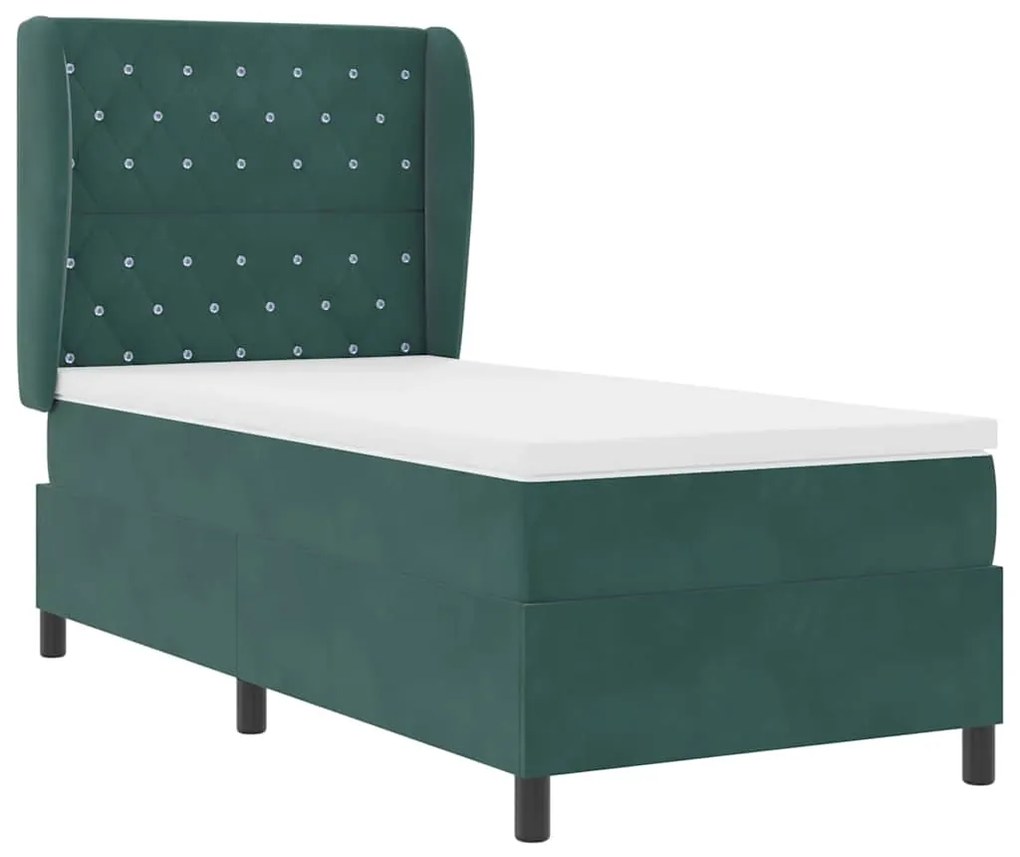 vidaXL Κρεβάτι με ελατήρια Σκούρο πράσινο 90 x 200 cm Βελούδο